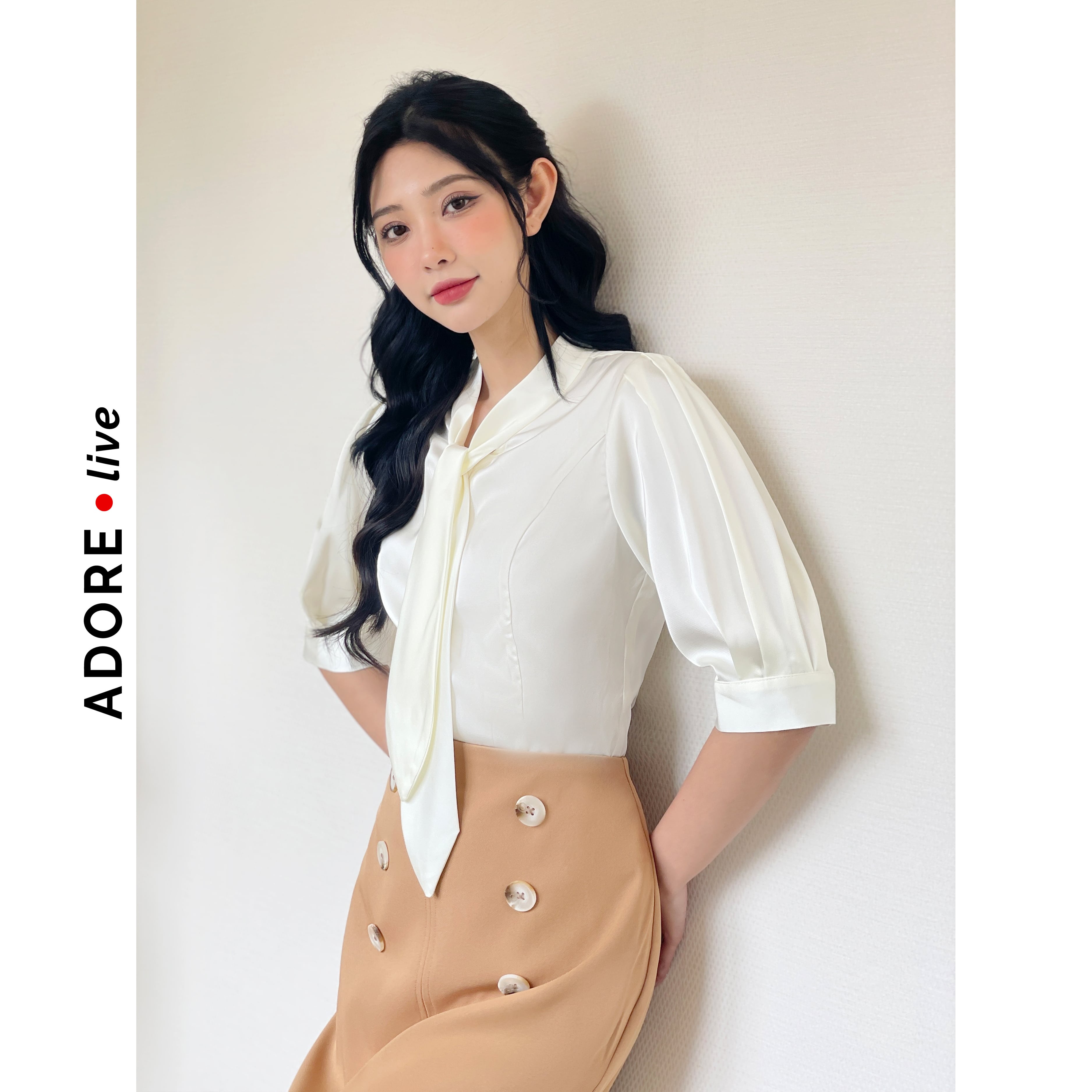Áo sơ mi shirts casual style lụa 4 màu buộc cổ 321sh1023 adore live