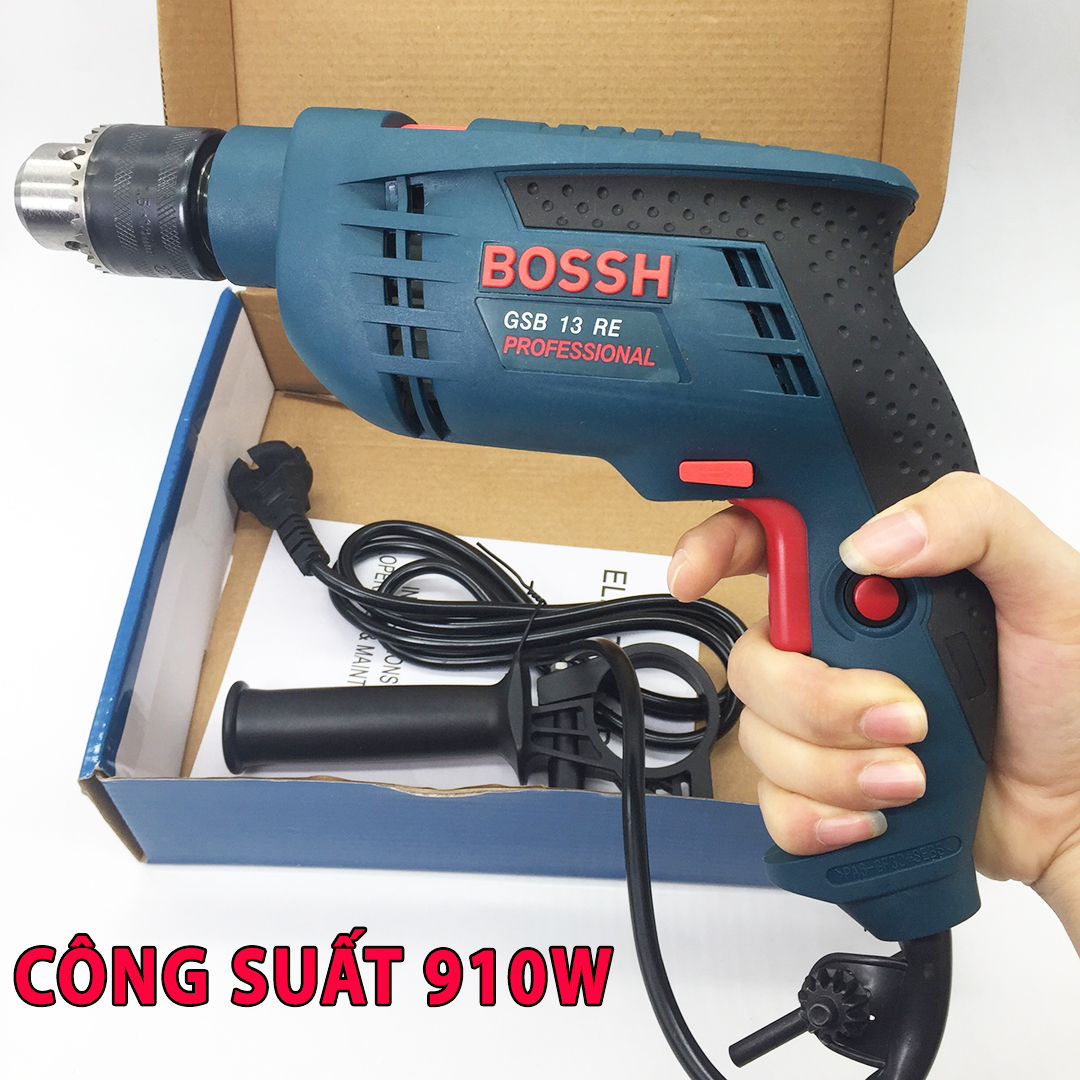 Máy Khoan gia đình Bossch GSB 13RE công suất 910W là sản phẩm được thiết kế nhỏ gọn chuyên dụng dùng để khoan tường, bê tông... giúp tiết kiệm thời gian và sức lao động