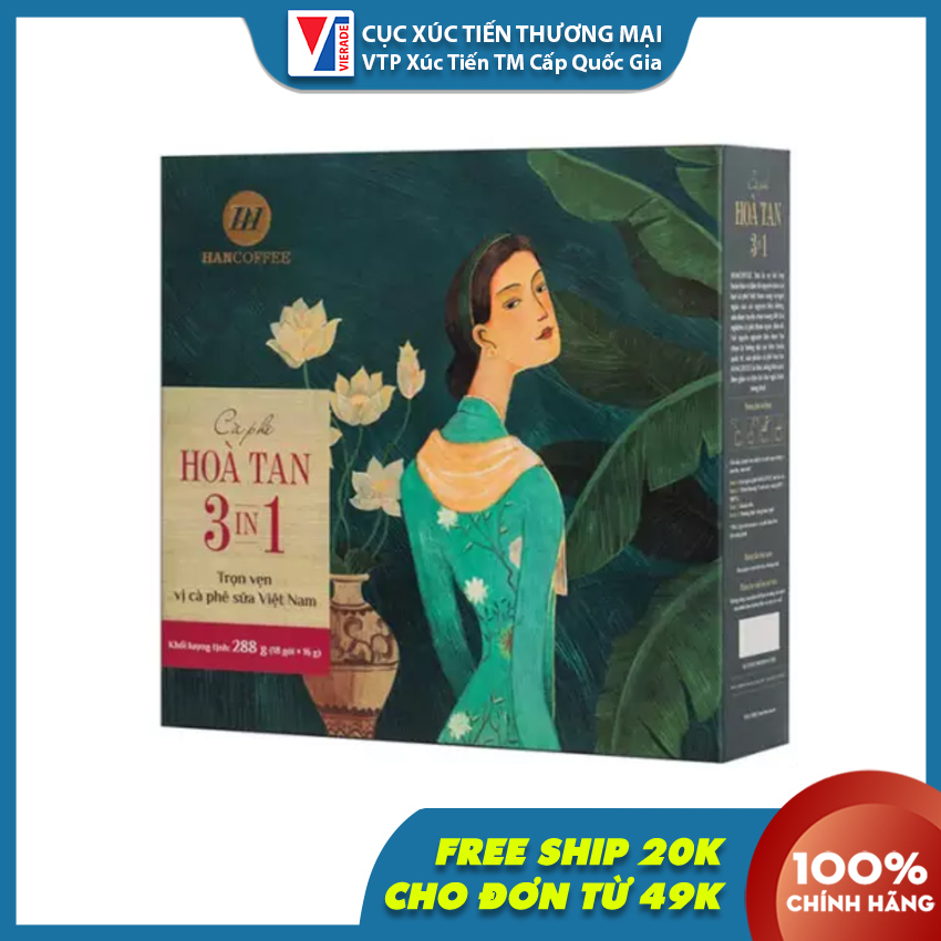 [MIỄN PHÍ VẬN CHUYỂN] Cà Phê Hòa Tan HANCOFFEE Instant 3 In 1 Standard Freeze Dried Hộp 18 Gói – Hương Vị Thơm Ngon, Đậm Đà, Sánh Mịn, Hạt Cà Phê Nguyên Chất Chọn Lọc Chuẩn Nông Trại Gia Lai [CT CẤP QUỐC GIA]