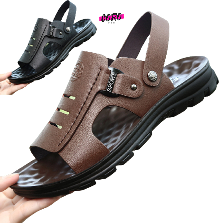 Dép da nam cao cấp, dép da nam trung niên quai hậu, đi êm chân, chống trượt size 38-42