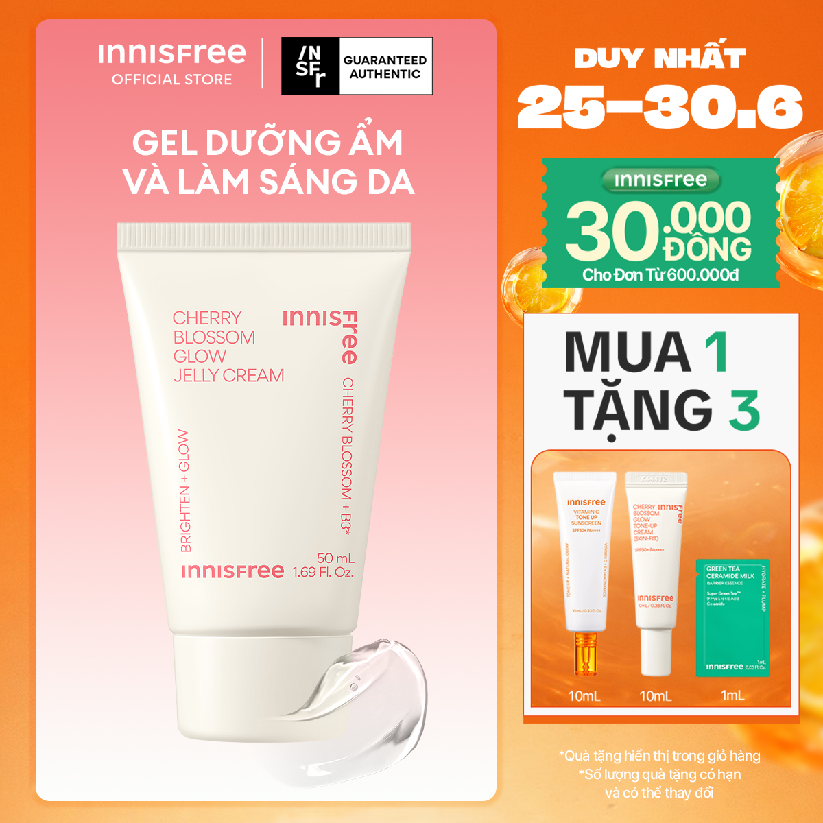 Kem dưỡng ẩm sáng da INNISFREE Jeju Cherry Blossom Jelly Cream - (Kết cấu dạng thạch)