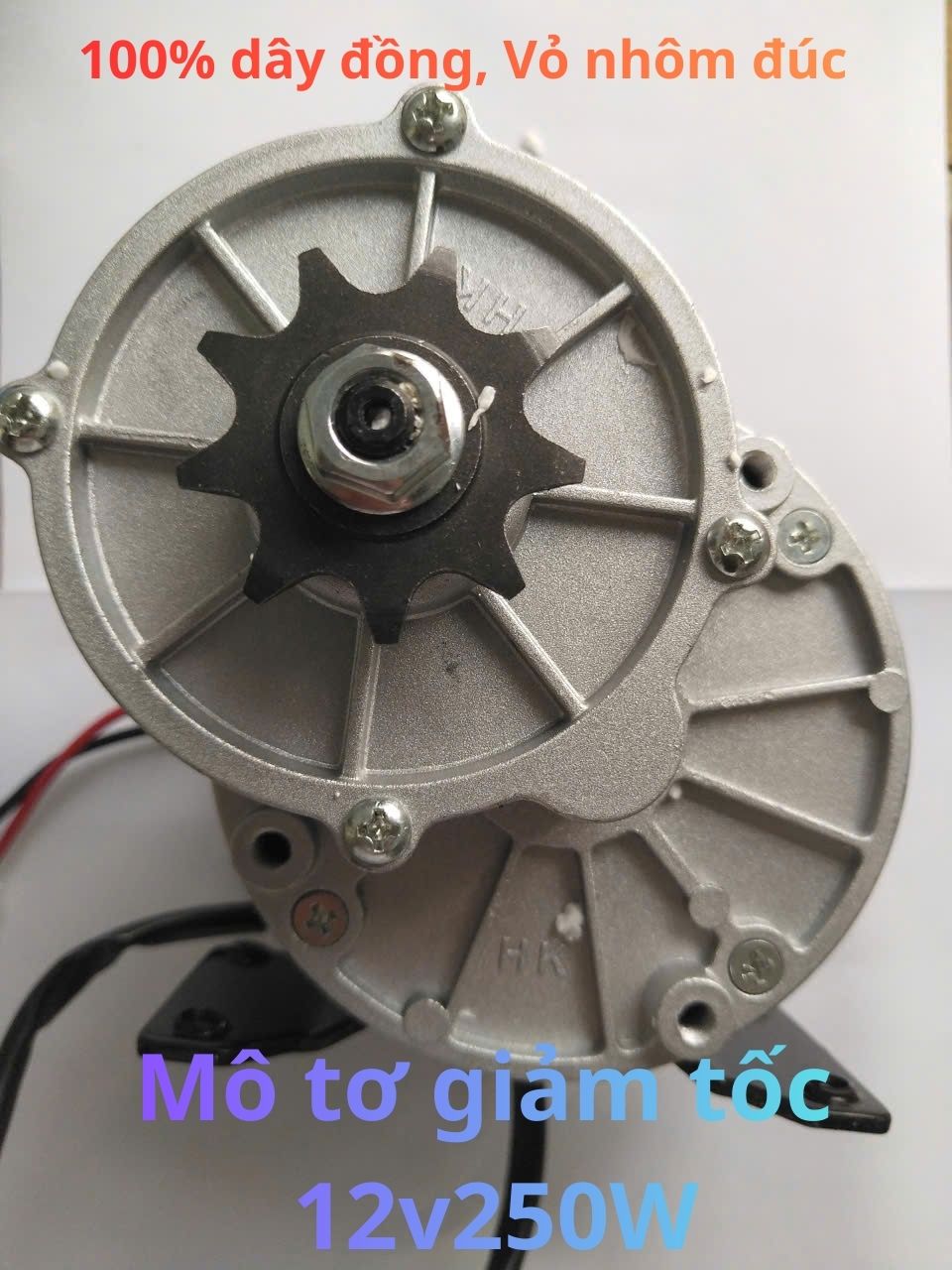 Động cơ giảm tốc 12v250W với vỏ nhôm đúc, Dây đồng 100%, chế xe điện, kéo tời bạt đề máy