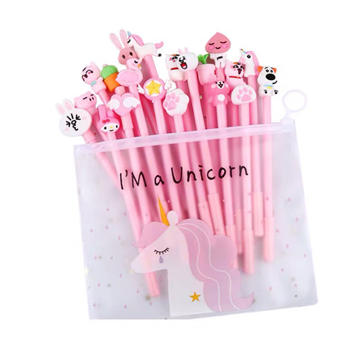 Combo 20 bút bi nước hình thú siêu cute túi zip Unicorn ngộ nghĩnh cho các bạn teen