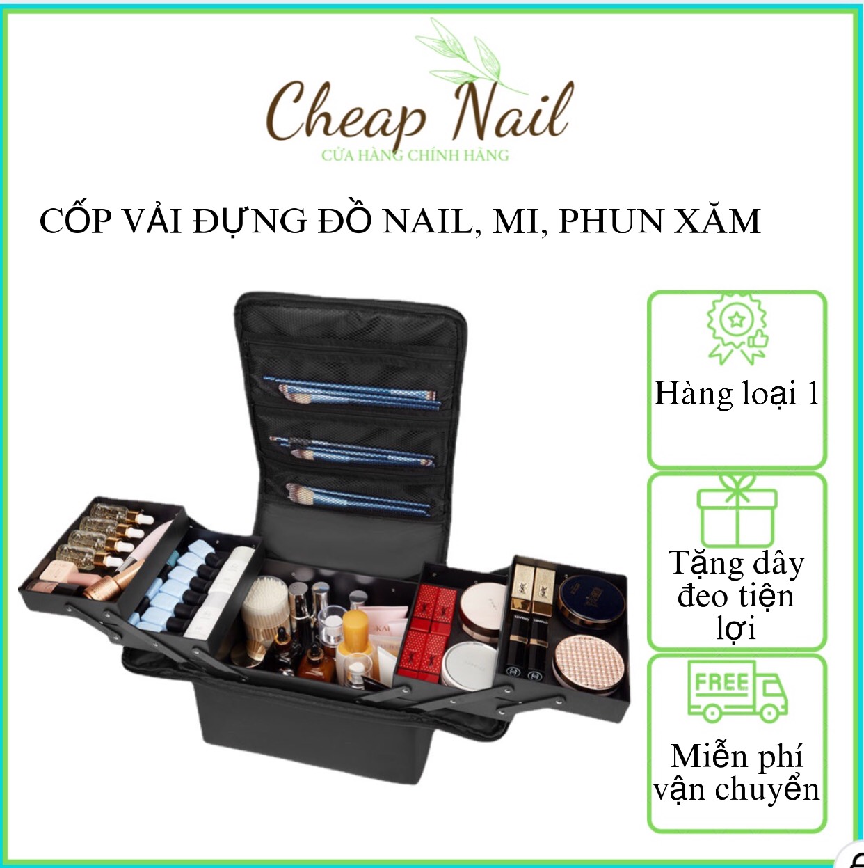 Cốp vải nhỏ đựng đồ nail mi phun xăm thẩm mỹ cốp 3 tầng 5 ngăn để đồ trang điểm make up bền đẹp