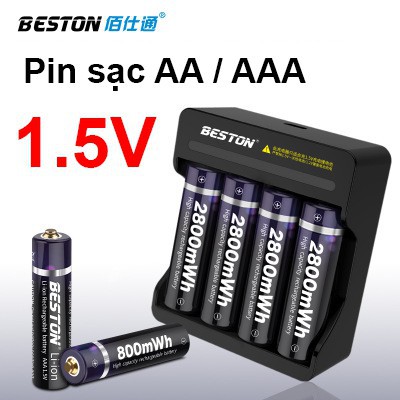 Bộ pin sạc lithium aa/aaa beston 1.5v chính hãng