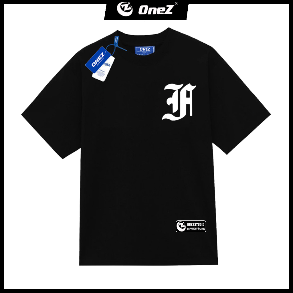 Áo thun basic tay lỡ form rộng unisex OneZ logo F trắng 100% cotton