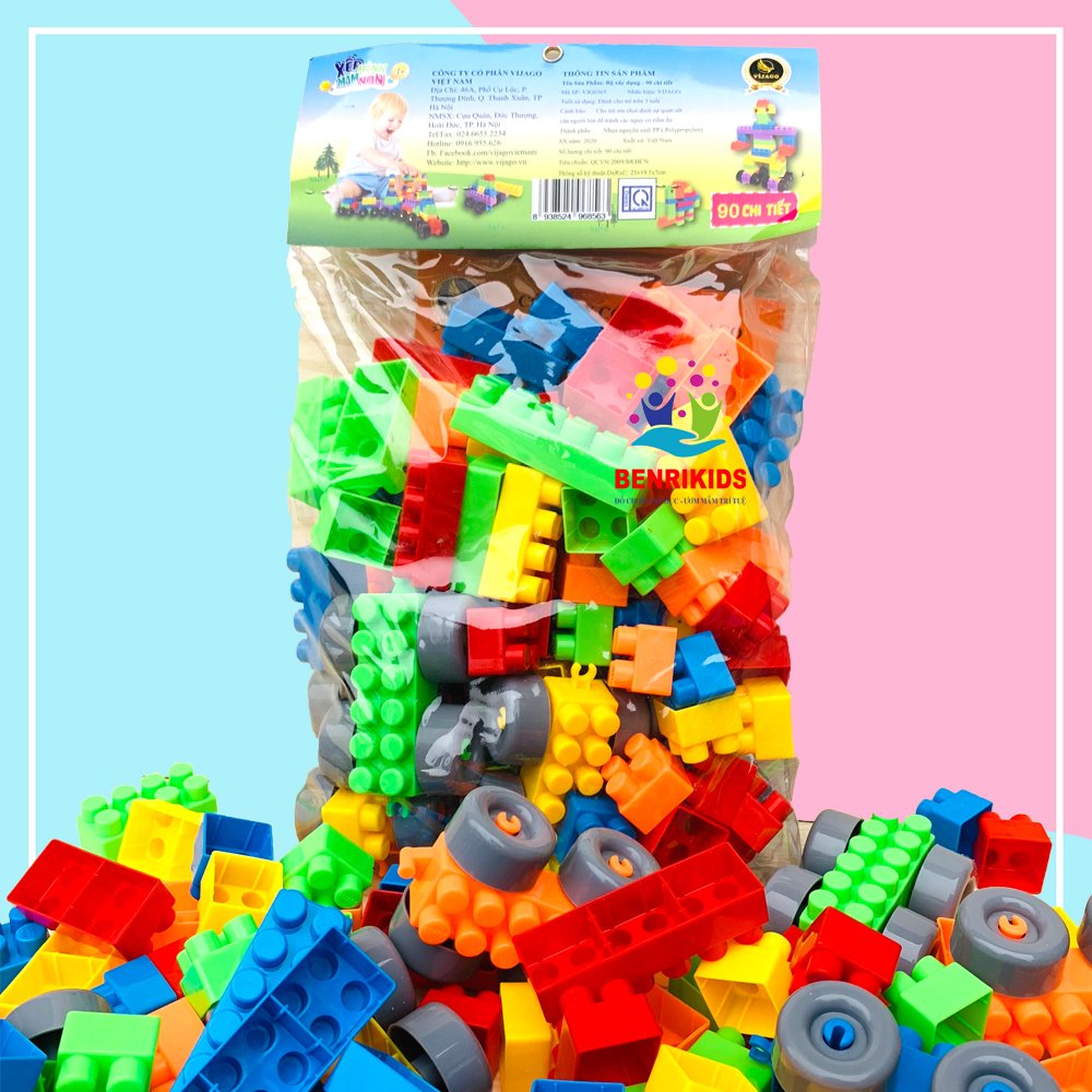Đồ Chơi Bằng Nhựa Cho Bé Từ 3 Tuổi, Bộ Xếp Hình Thông Minh 90 Chi Tiết Vijago Hàng Việt Nam, Đồ Chơi Trẻ Em