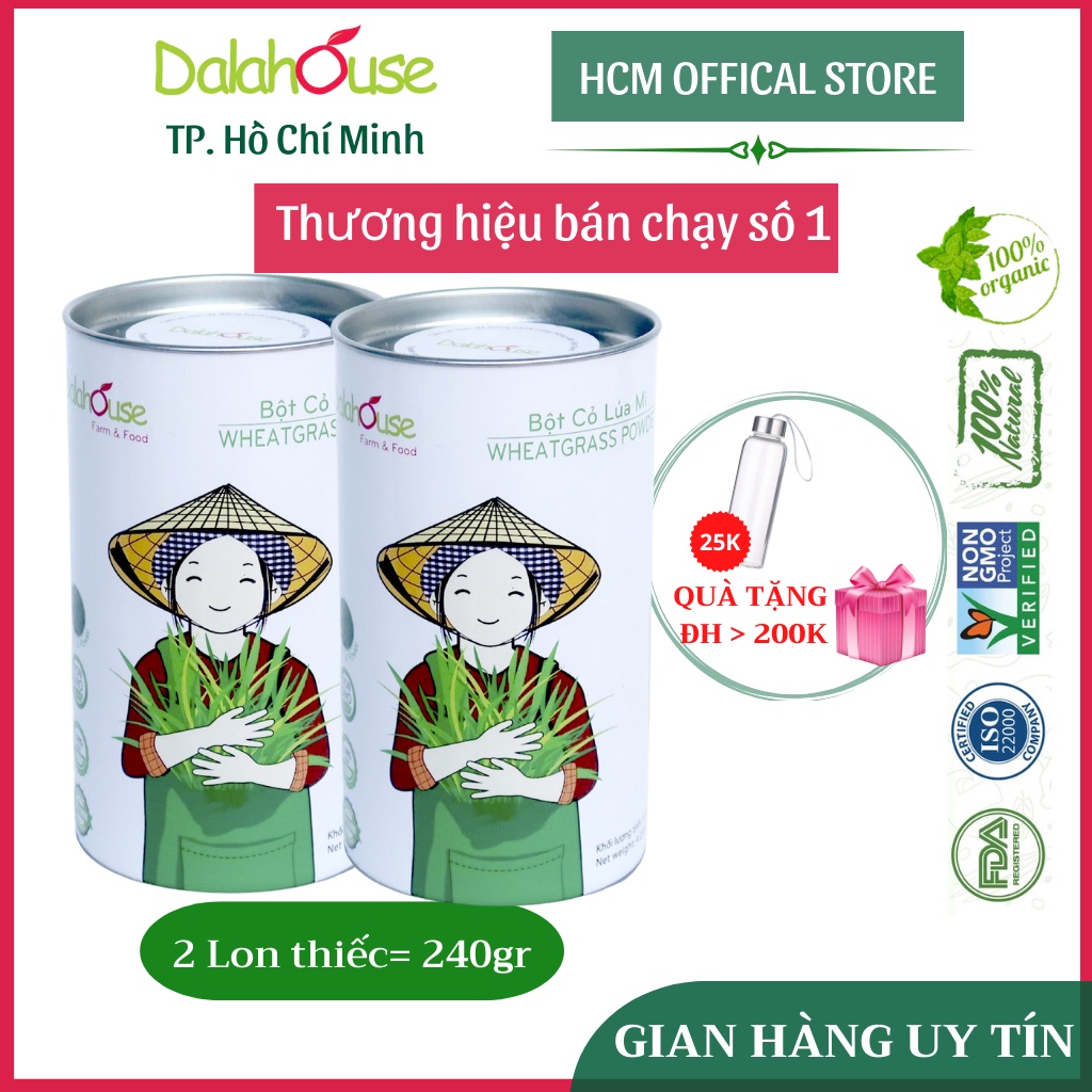 Bột cỏ lúa mì dalahouse sấy lạnh nguyên chất, 100% organic, date mới nhất