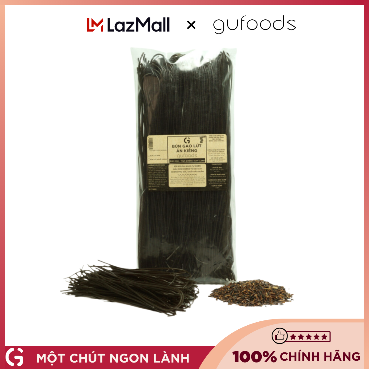 Bún gạo lứt ăn kiêng GUfoods (Gói 500g) - Dai ngon, Kết hợp đa dạng món, Eat clean, Thực dưỡng, Thuần chay