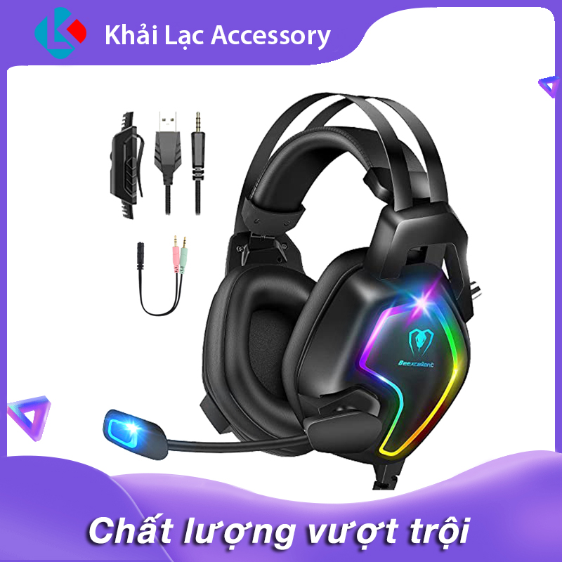 Tai nghe game thủ Beexcellent Pro Gaming Headset GM-12 tai nghe chụp tai đèn led sống động, Âm thanh vòm 3D Micro đa hướng 360º, Mic khử tiếng ồn cho PC PS4 PS5 MAC,chuyên dùng học trực tuyến,..