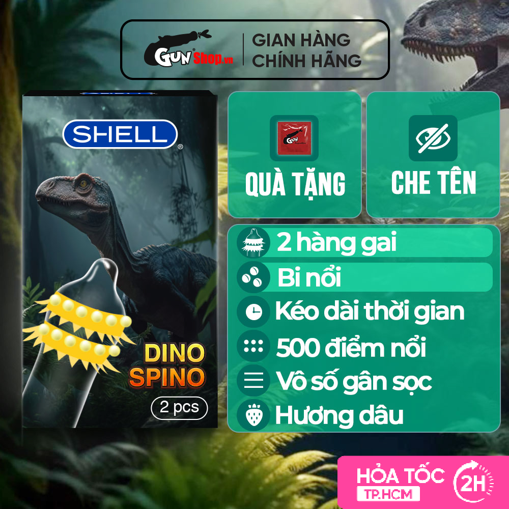 Bao cao su Shell Dino Spino - Hộp 1 bao 2 vòng gai, bi nổi lớn + 1 bao Shell Performax (Hộp 2 cái) | GUNSHOP VIỆT NAM
