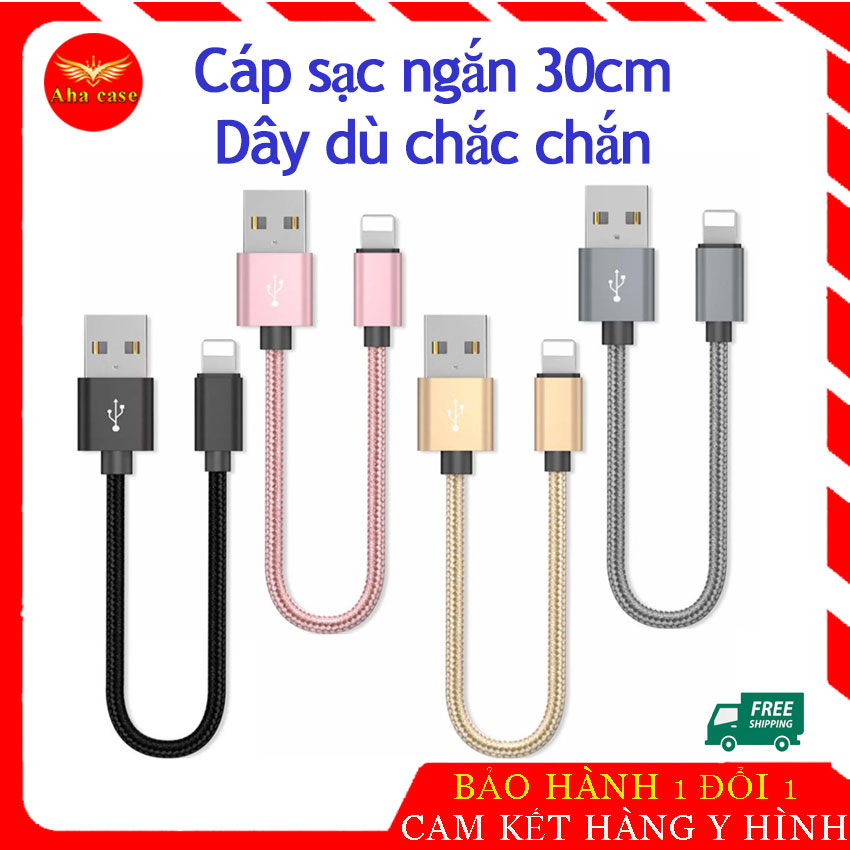 [Giá Sỉ] Cáp sạc điện thoại ngắn  30cm, dây sạc dù ngắn, dây xạc dự phòng tiện lợi 30cm chân Iphone Lightning, type C, Micro Usb rẻ đẹp