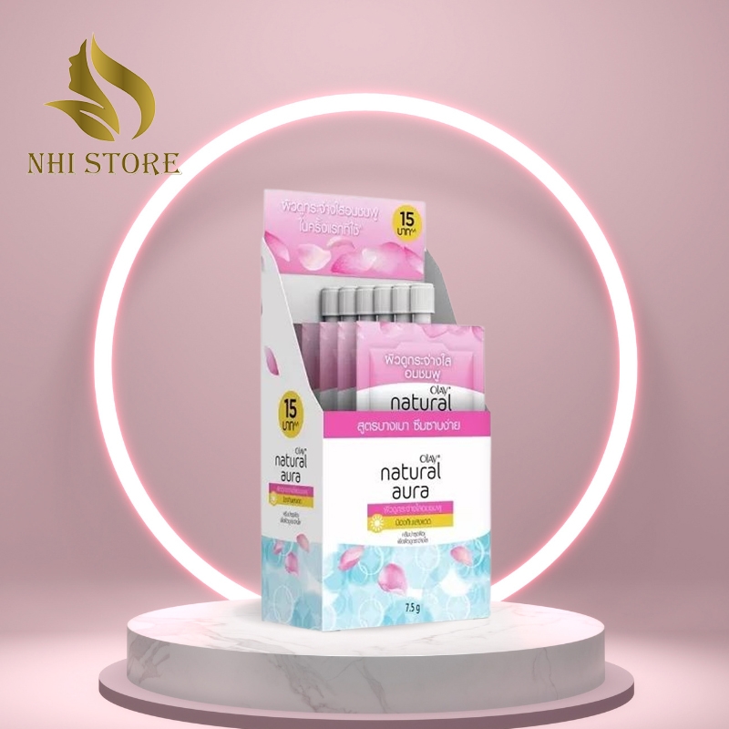 Kem OLAY Natural Aura Pink dưỡng da chống nắng mờ thâm nám tàn nhang trắng da thái lan hộp 6 gói