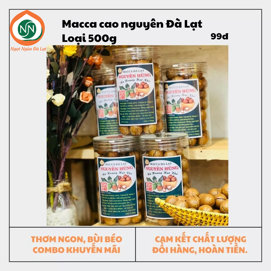 500g macca cao nguyên lâm đồng |ngọt ngào đà lạt store| đặc sản hảo hạng nữ hoàng hạt khô