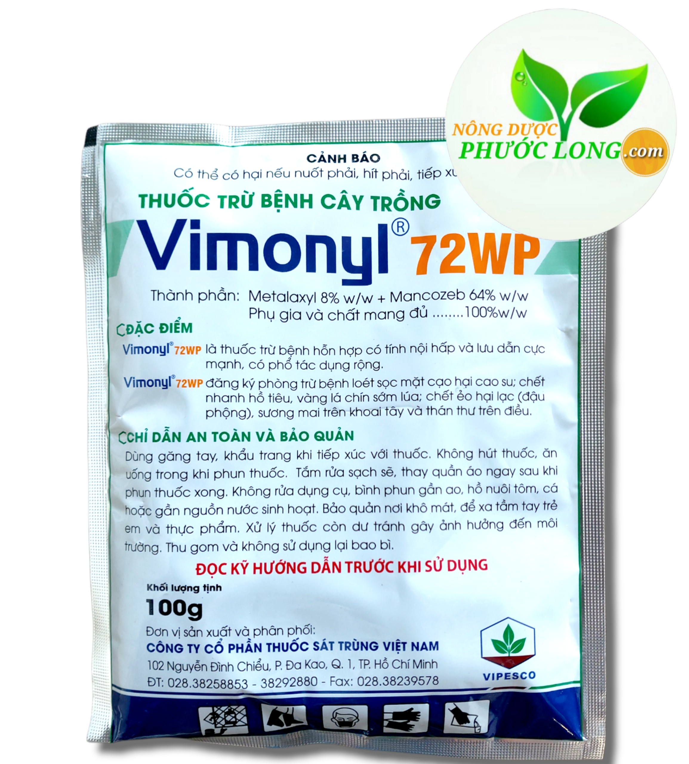 Thuốc trừ bệnh thán thư, sương mai Vimonyl 72wp