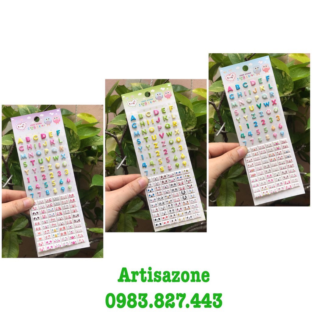 Sticker nổi cảm xúc kèm chữ, số - (01 tờ)