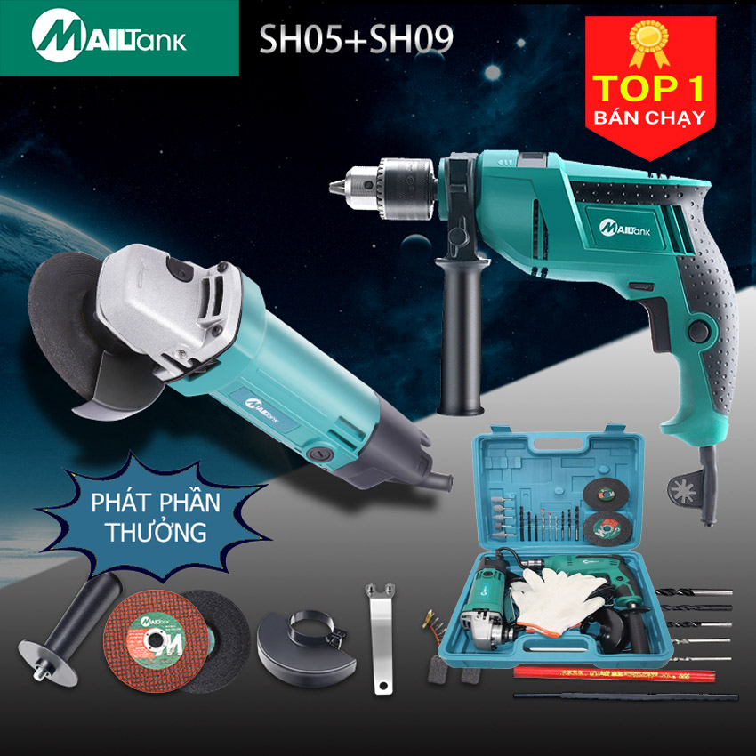 Combo máy khoan 13ly 550w chế độ đấm, khoan đảo chiều, điều tốc + máy mài góc, cắt đa năng 600w siêu tiện lợi + Tặng kèm mũi khoan mài