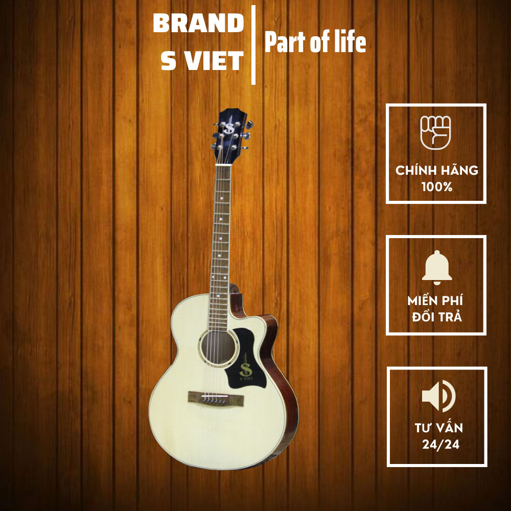 Đàn guitar acoustic gỗ thịt, có ty, khóa đúc có EQ kết nối loa chính hãng S Việt mã CV135