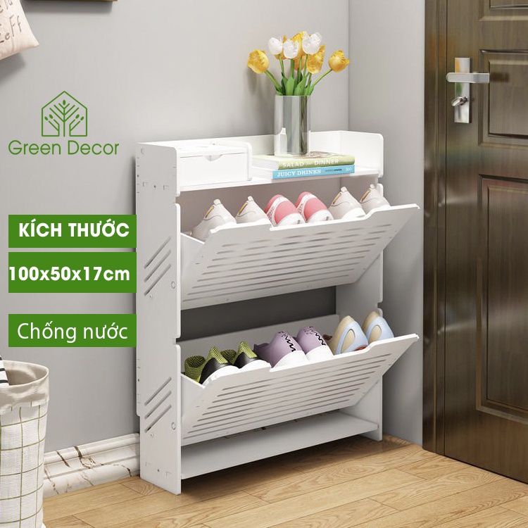 Tủ giày thông minh tủ để giầy 2 tầng cao cấp chất liệu gỗ nhựa pitech chống nước tuyệt đối - Green Decor