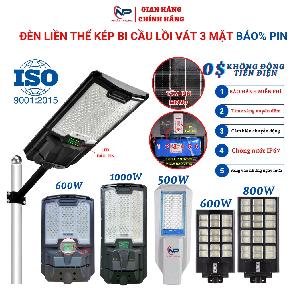 Đèn led Năng Lượng Mặt Trời ,đèn năng lượng mặt trời ngoài sân  NHẬT PHONG SOLAR đèn đường liền thế 200W,300W,400W,500W, Cảm Biến Chuyển Động, Pin Liền Đèn Chống Nước IP65 bảo hành 2 năm, quà 2 cuộn băng điện