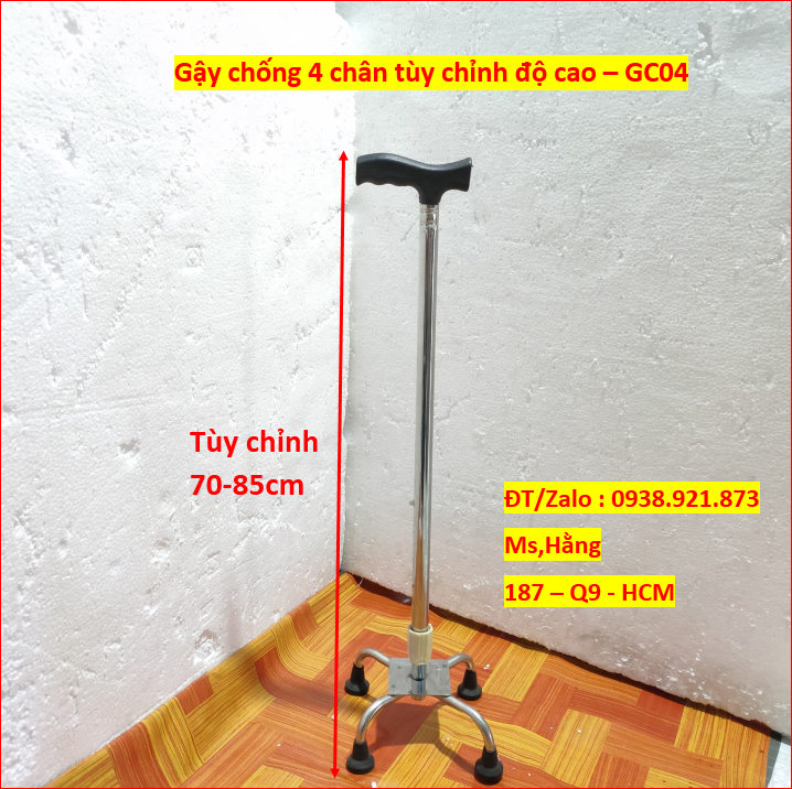 [HCM]Gậy Chống Inox 4 Chân Tùy Chỉnh Độ Cao - GC4A