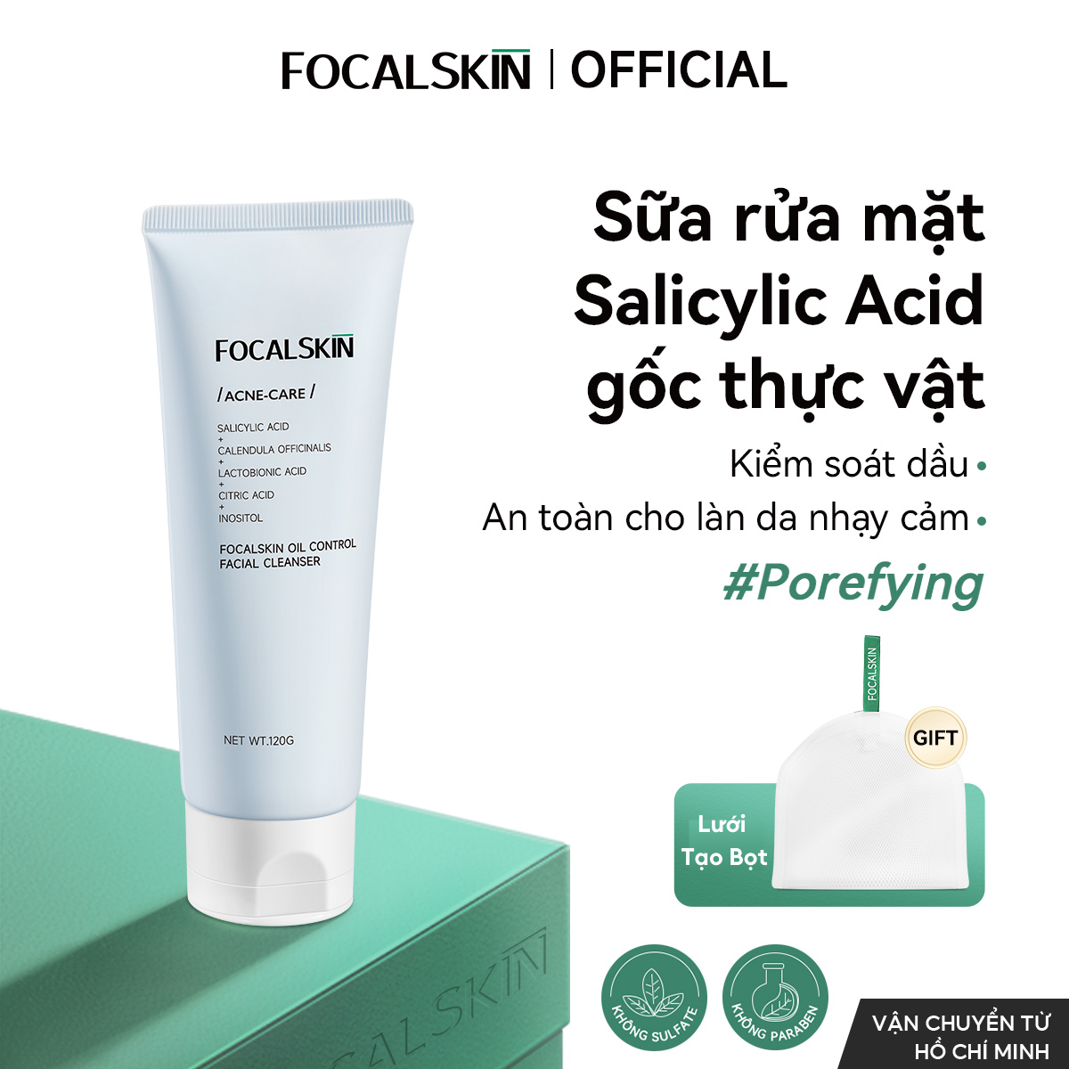  FOCALSKIN Sữa Rửa Mặt SALICYLIC ACID Kiểm Soát Dầu Hỗ Trợ Sạch Mụn Hiệu Quả 120g 