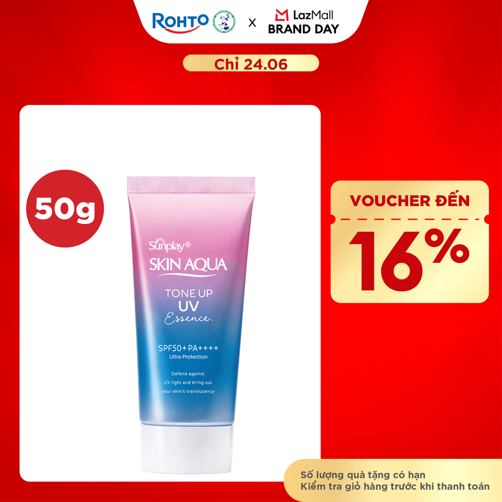 Kem chống nắng nâng tông Skin Aqua Tone up Lavender cho da tối màu  da vàng, dạng tinh chất Sunplay Skin Aqua Tone Up UV Essence Lavender SPF 50+ PA++++ 50g