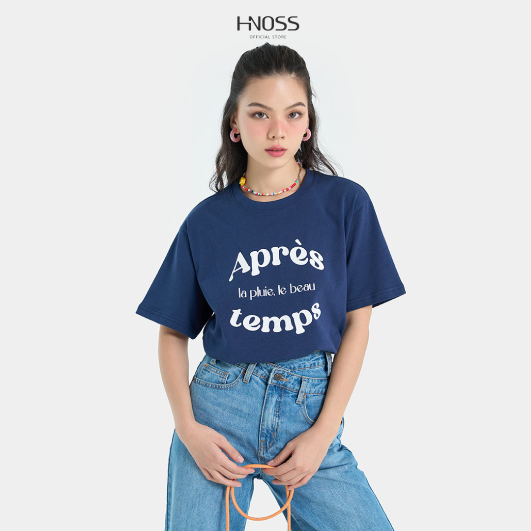 Áo thun nữ thời trang hnoss form rộng in chữ apres hnath036