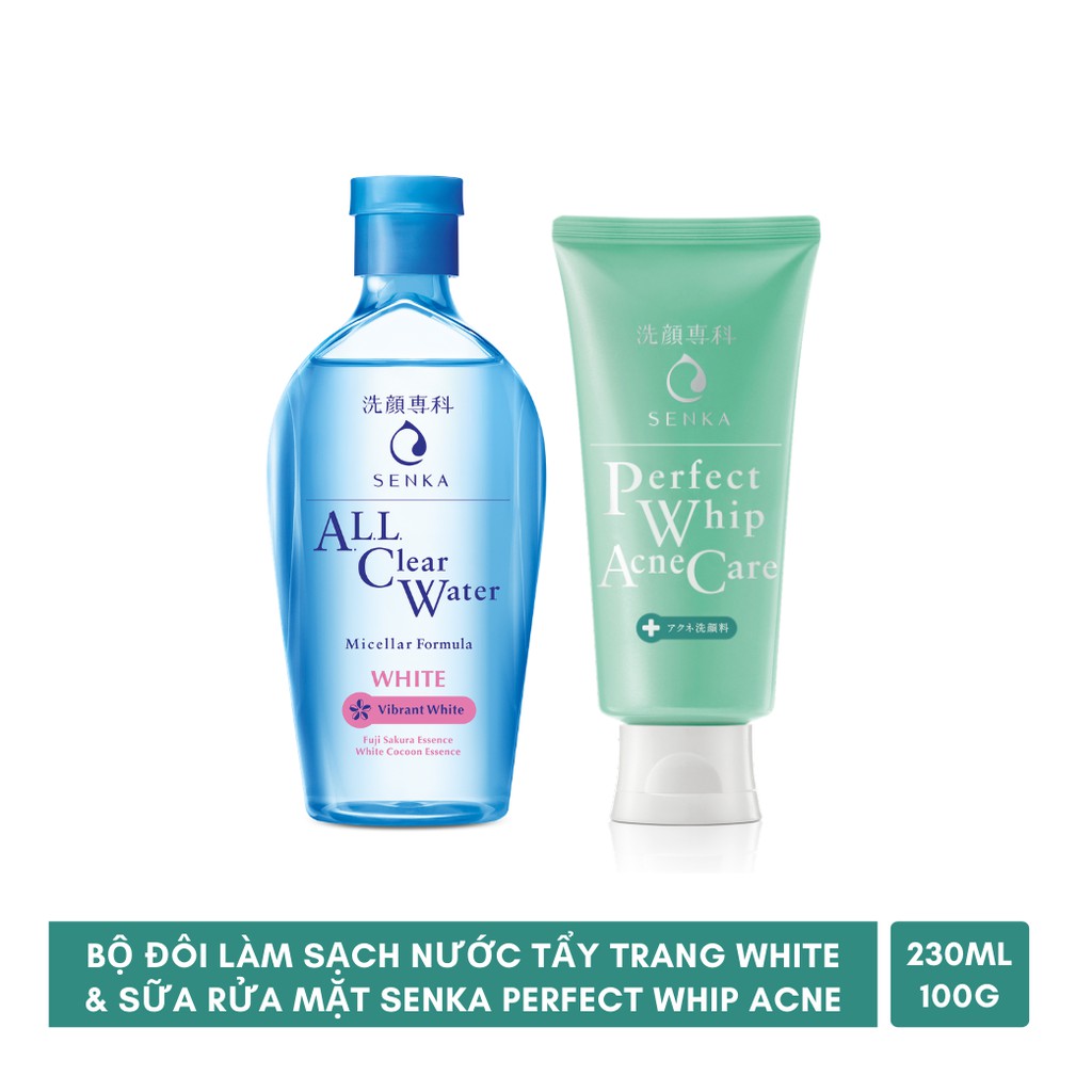 [HCM]Combo Làm sạch Nước tẩy trang Senka White 230ml & Sữa rửa mặt Senka Perfect Whip Acne 100g