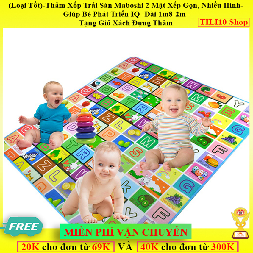 [HCM]Xem Clip-FREESHIP-(Loại Tốt)-Thảm Xốp Trải Sàn Maboshi 2 Mặt Xếp Gọn Nhiều Hình- Giúp Bé Phát Triển IQ -Dài 1m8-2m -Tặng Giỏ Xách Đựng Thảm-[TILI10 Shop]