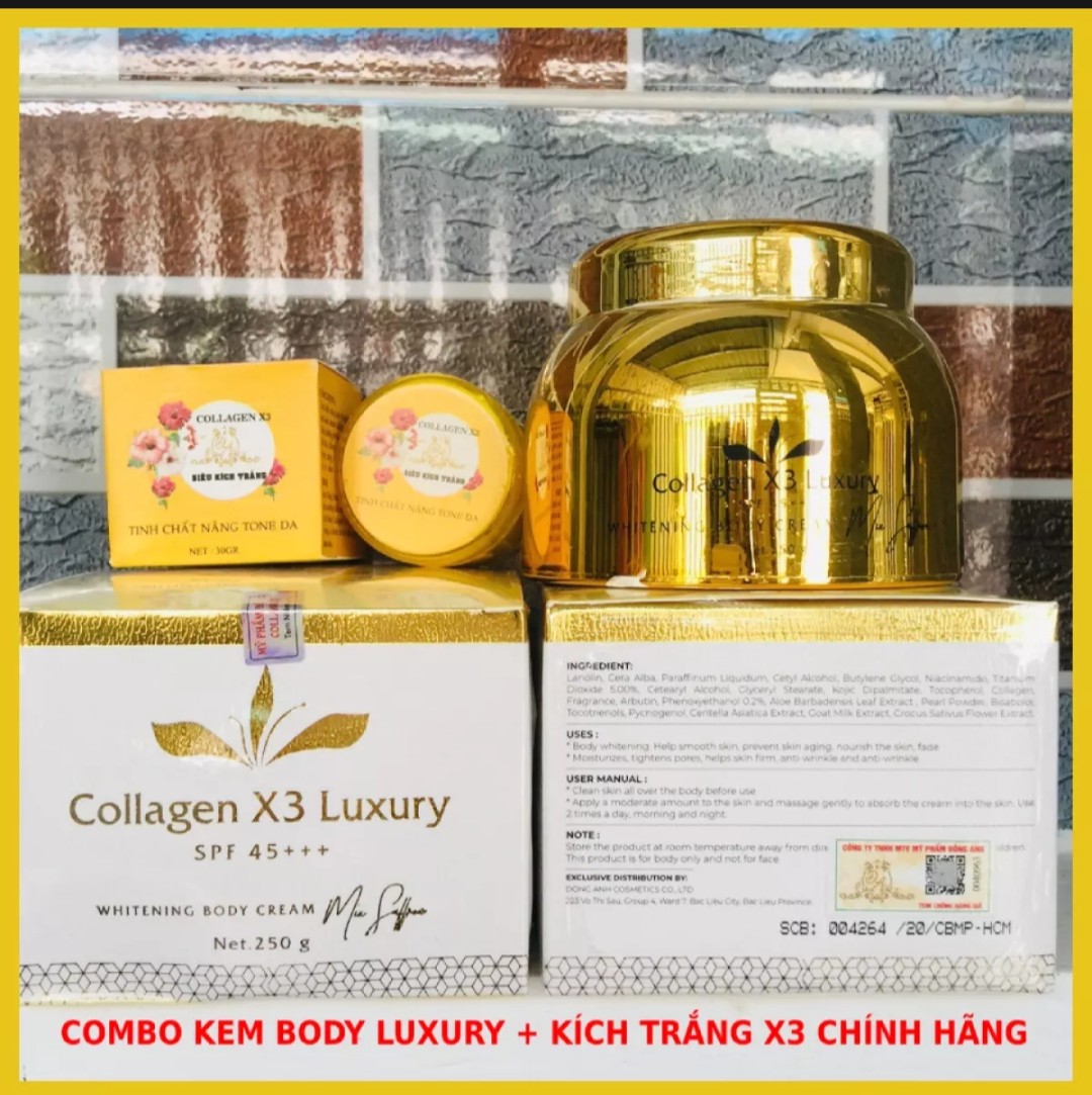 Combo kem Body Collagen X3 Đông Anh + kích trắng X3 chính hãng - tem điện tử