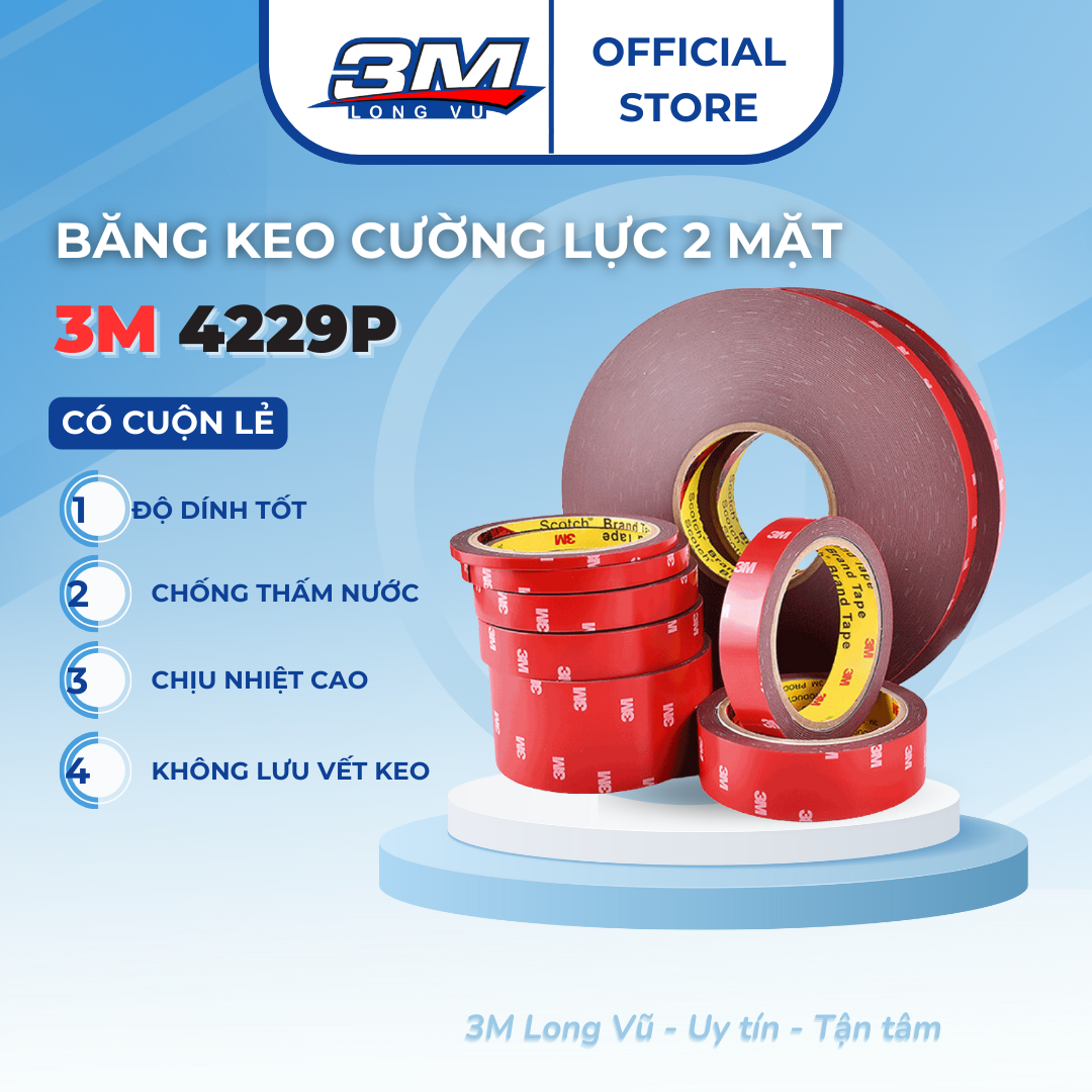 Keo Dán Cường Lực 2 Mặt 3M VHB 4229P (nhiều size, nhiều kích cỡ) - 3M Long Vu