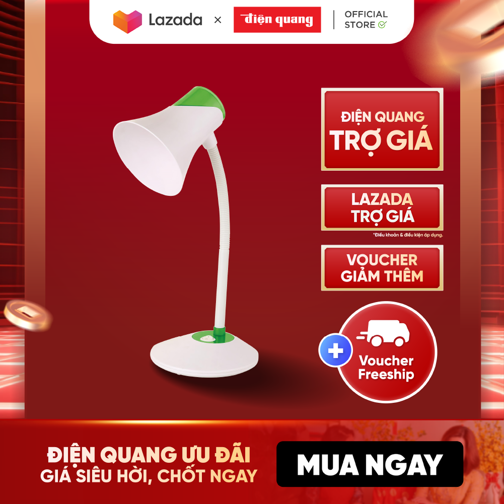 Đèn bàn bảo vệ thị lực Điện Quang ĐQ DKL15 WG B (màu trắng - xanh lá cây, bóng led ánh sáng trắng, cắm điện trực tiếp)