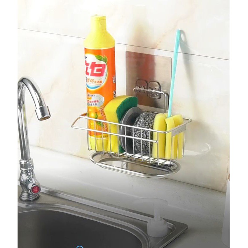 Kệ inox đựng đồ rửa chén inox dán tường có khay hứng nước