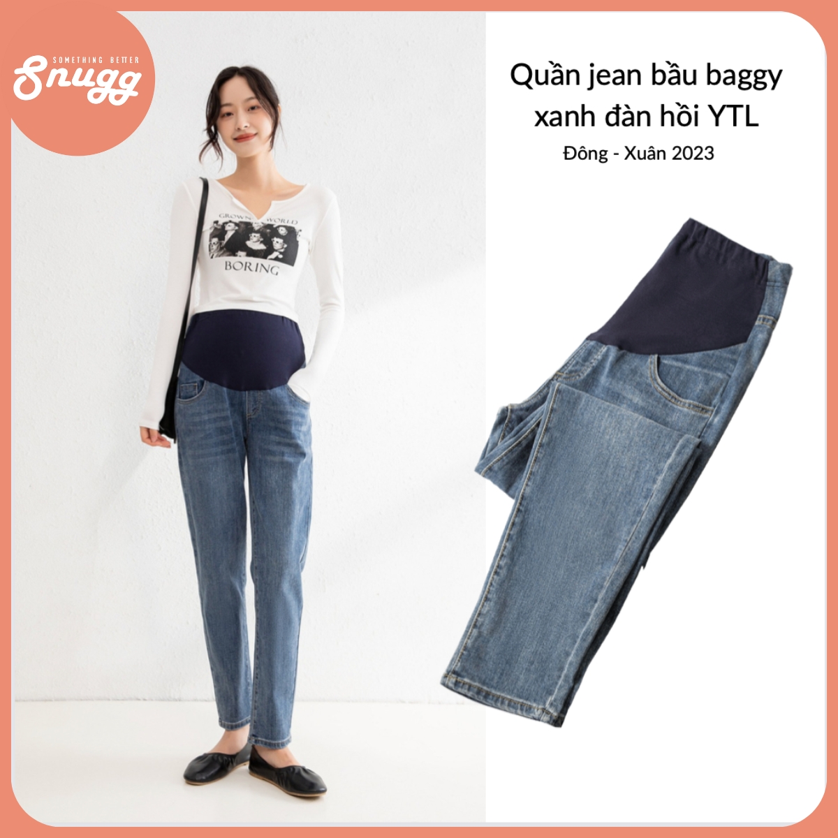 Quần jean bầu baggy xanh đàn hồi YTL  2023 -  SNU2166