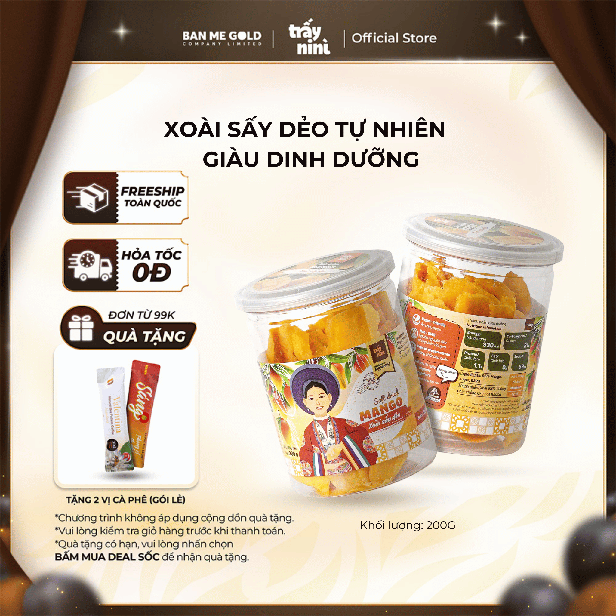 TẶNG QUÀ Xoài Sấy Dẻo Ăn Vặt Tốt Cho Sức Khoẻ - 100% Xoài Tự Nhiên Cao Cấp Giàu Dinh Dưỡng Chính Hãng Trấy Nini - Ban Me Gold