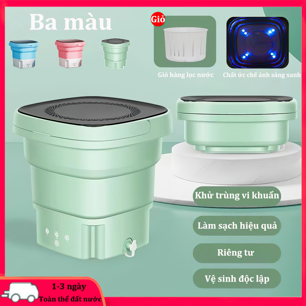 Máy Giặt Mini Cho Bé Máy Giặt Đồ Mini Gấp Gọn Di Động Vắt Khô Khử Khuẩn Bằng Ánh Sáng Xanh Đèn Rọi giặt sạch bụi bẩn đồ Gửi giỏ thoát nước gấpBảo hành 6 tháng