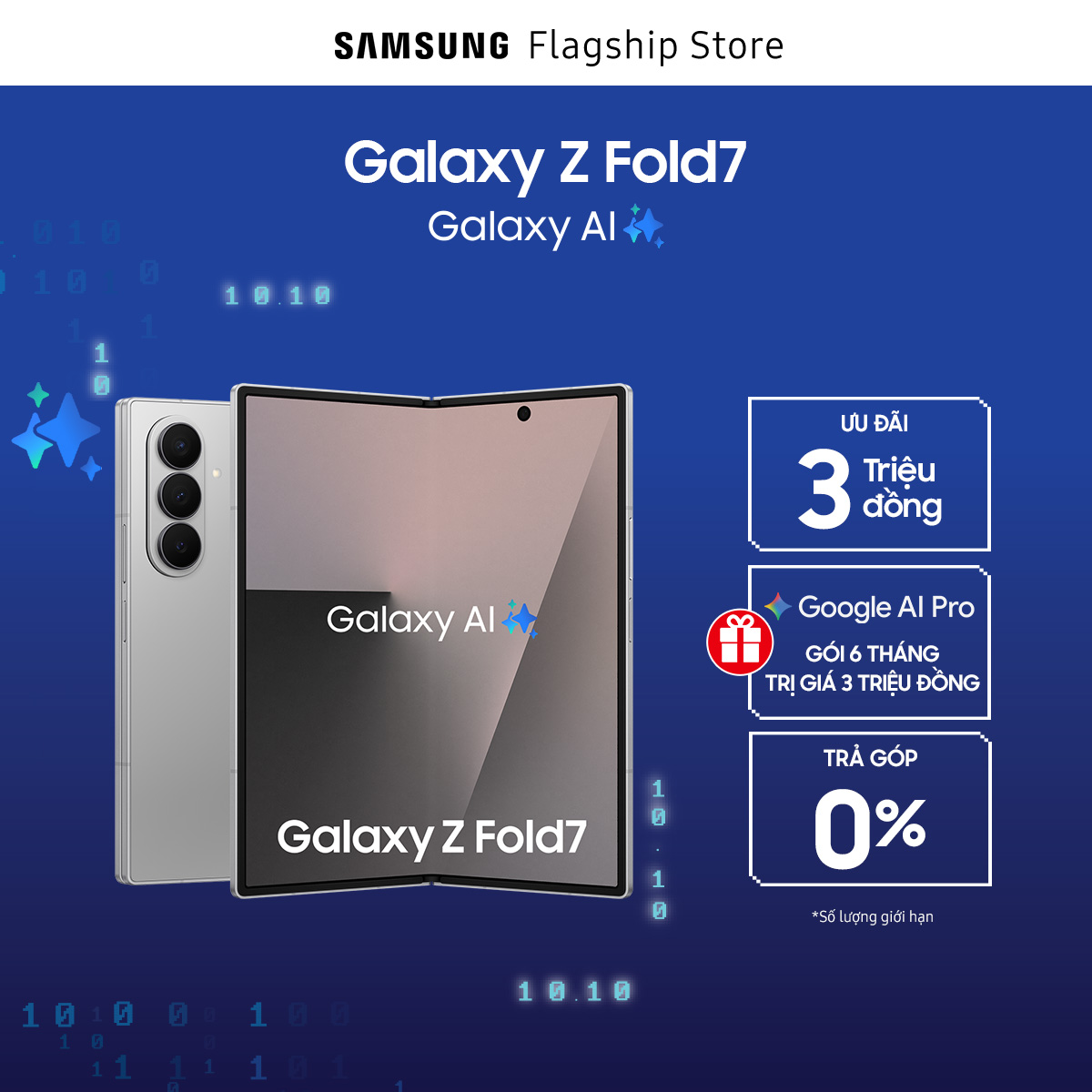 [MEGA SALE TỪ 20H 09.10] Điện thoại Samsung Galaxy Z Fold7 (256GB | 512GB), Điện thoại AI, Camera 200MP, Màn hình 8.0" tối ưu đa nhiệm, Mỏng nhẹ nhất