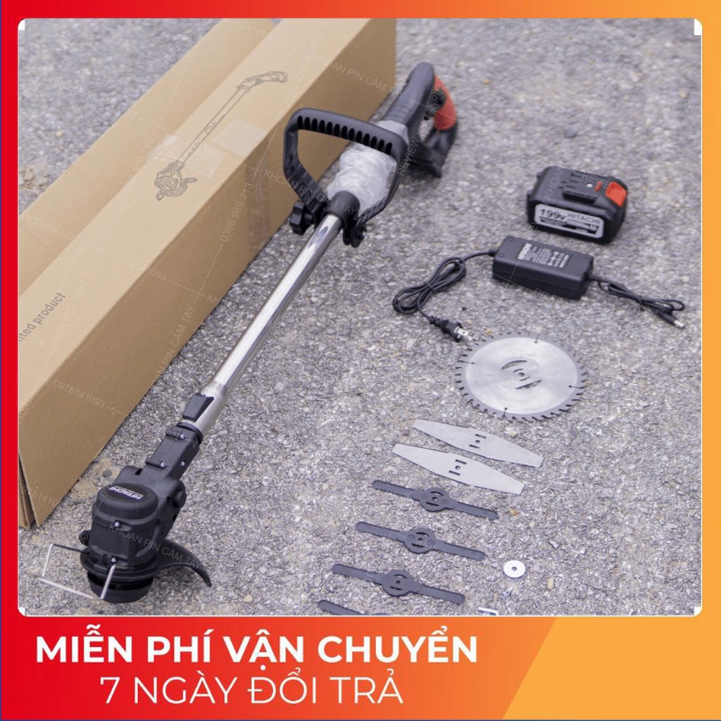 Máy cắt cỏ dùng pin cầm tay Hitachi 199v, máy phát cỏ tặng bộ dụng cụ làm vườn