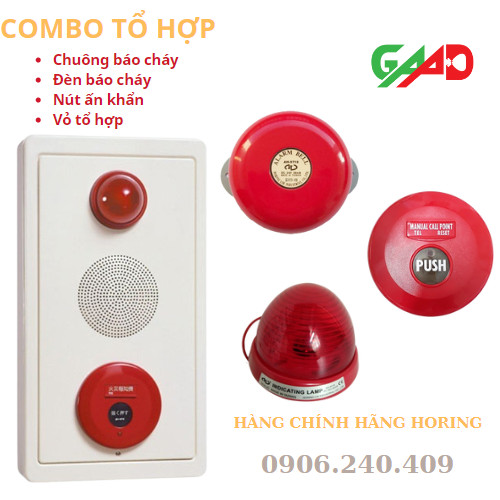 Pccc combo tổ hợp chuông + đèn + nút ấn khẩn báo cháy