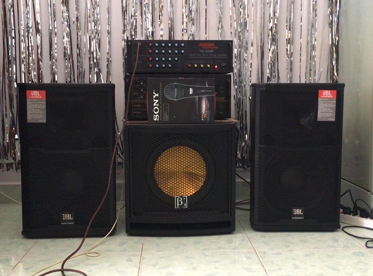 [HCM]COMBO DÀN KARAOKE LOA 3 TẤC AMPLY PA-203N+SUB B3. TẶNG MICRO BH 2 NĂM