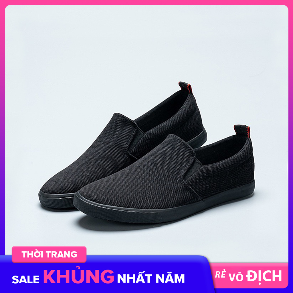 Giày slipon nam giày lười nam E255 màu đen giày lười vải giày mọi nam giày ulzzang nam giày bata nam