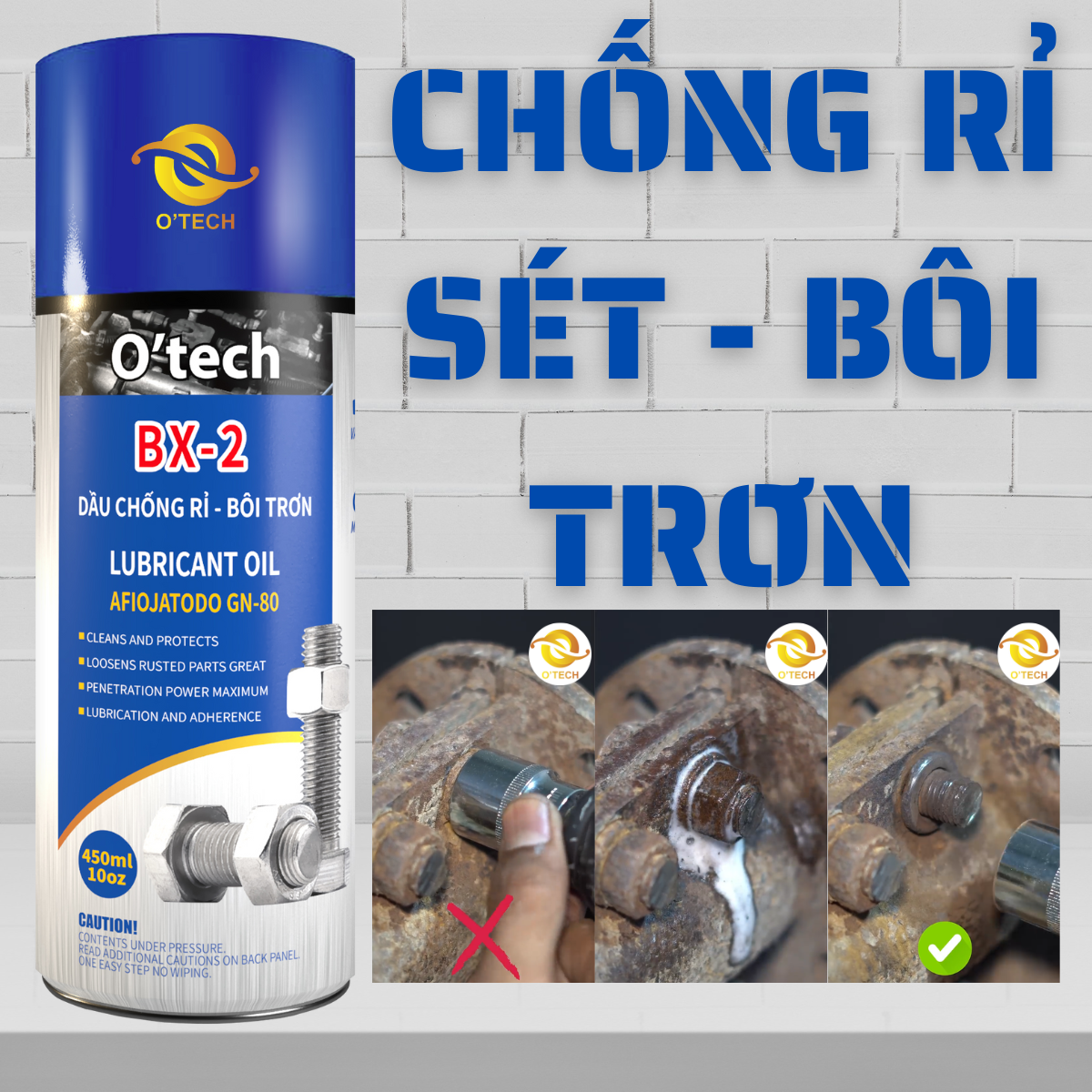 Bình xịt phá sét chống rỉ - Bôi trơn đa năng O’tech BX-2 Dầu Chống Rỉ, Bôi Trơn Lubricant Oil