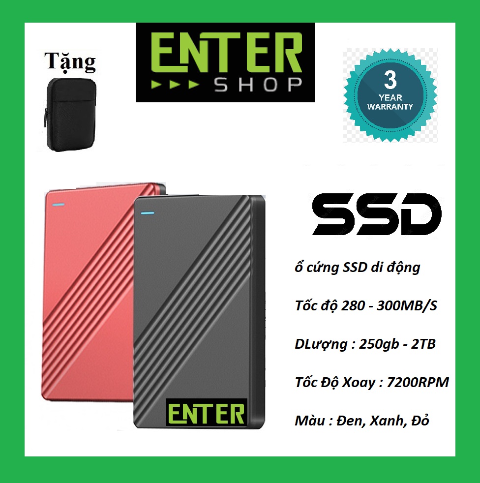 Ổ Cứng SSD Di Động ENTER 120GB 250GB 500Gb 1Tb Usb 3.0 Tặng kèm túi chống sốc