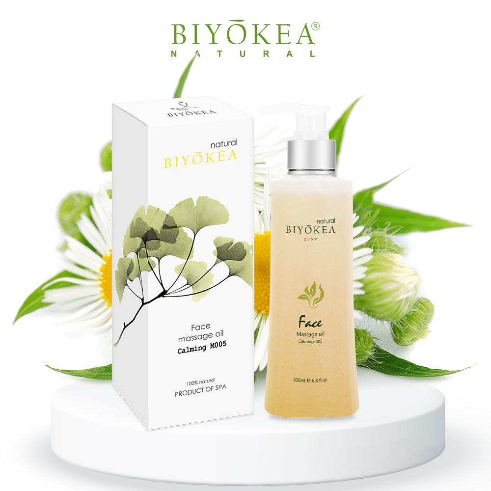 Dầu massage mặt biyokea calming m005 êm dịu, thư giãn, giảm stress, dưỡng ẩm, mềm mịn da được dùng trong các spa