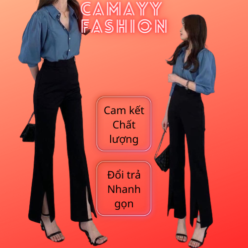 Quần tây ống loe xẻ gấu phong cách Hàn Quốc m829