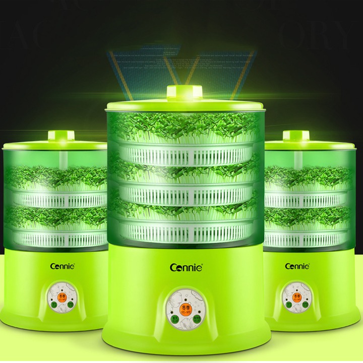 Máy Gieo Đỗ Mầm Rau Mầm Tự Động Connie 4 Chế Độ Tưới Nước Tự Động 2 Tầng, 3 Tầng