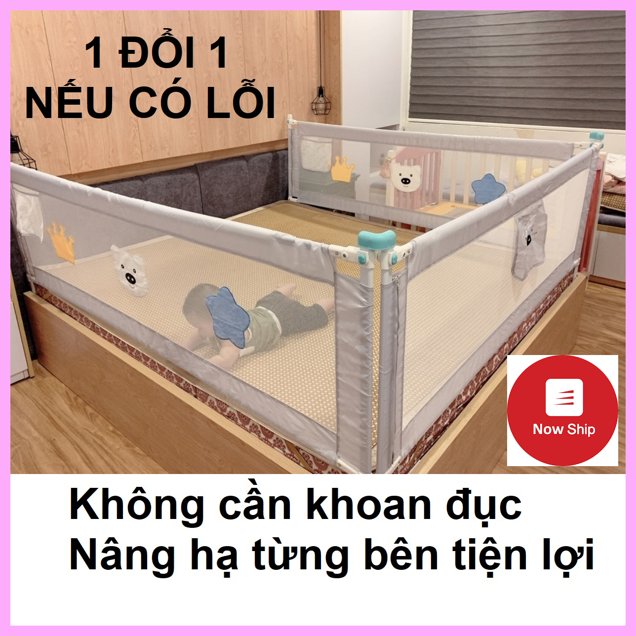 Thanh chắn giường - bản nâng cấp, nâng hạ từng bên