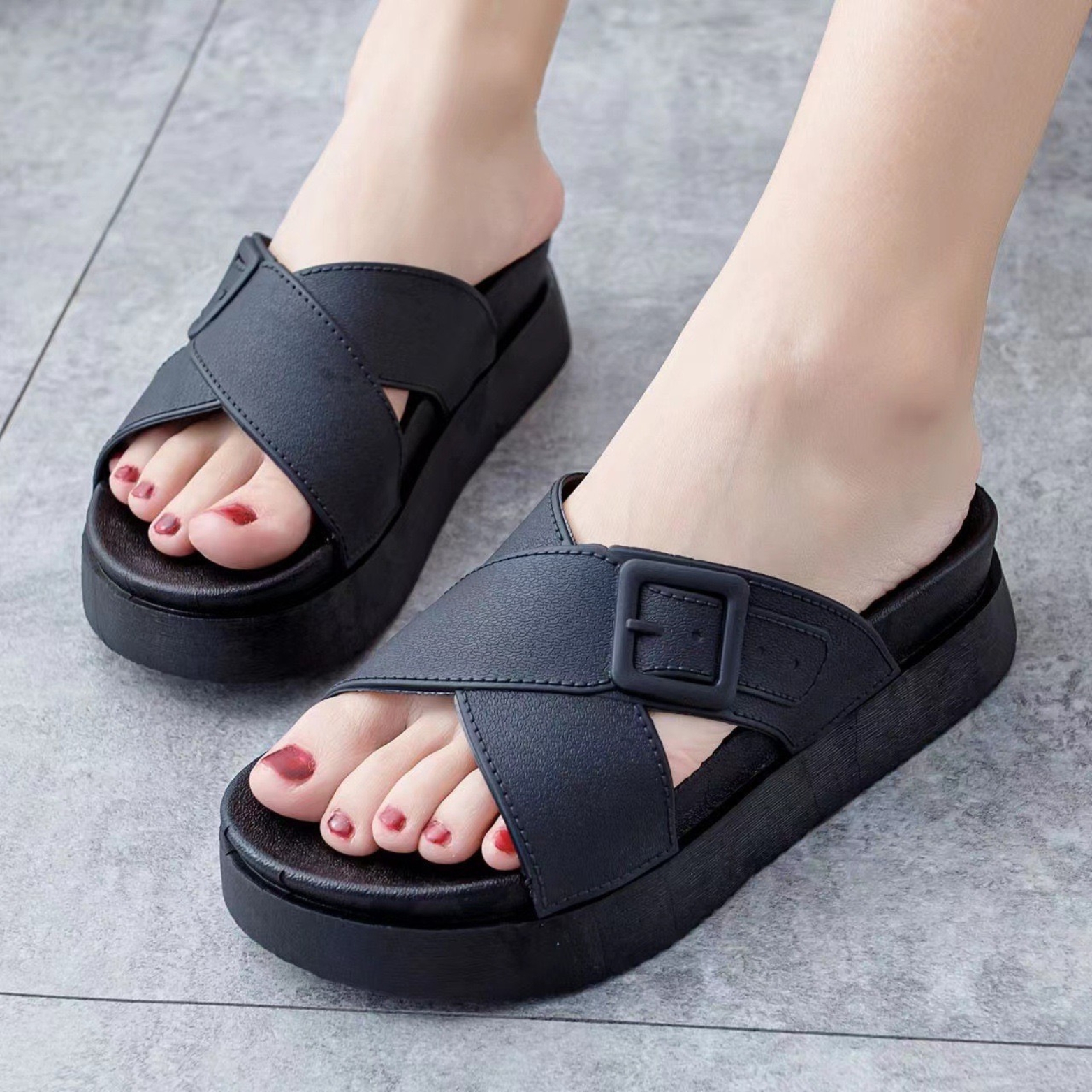 Dép Quai Ngang Nữ Chữ H Đế Đúc Cao 5cmDép Lê Bánh Mỳ Mẫu Thời Trang Hàn Quốc Dáng Đẹp size 35-39