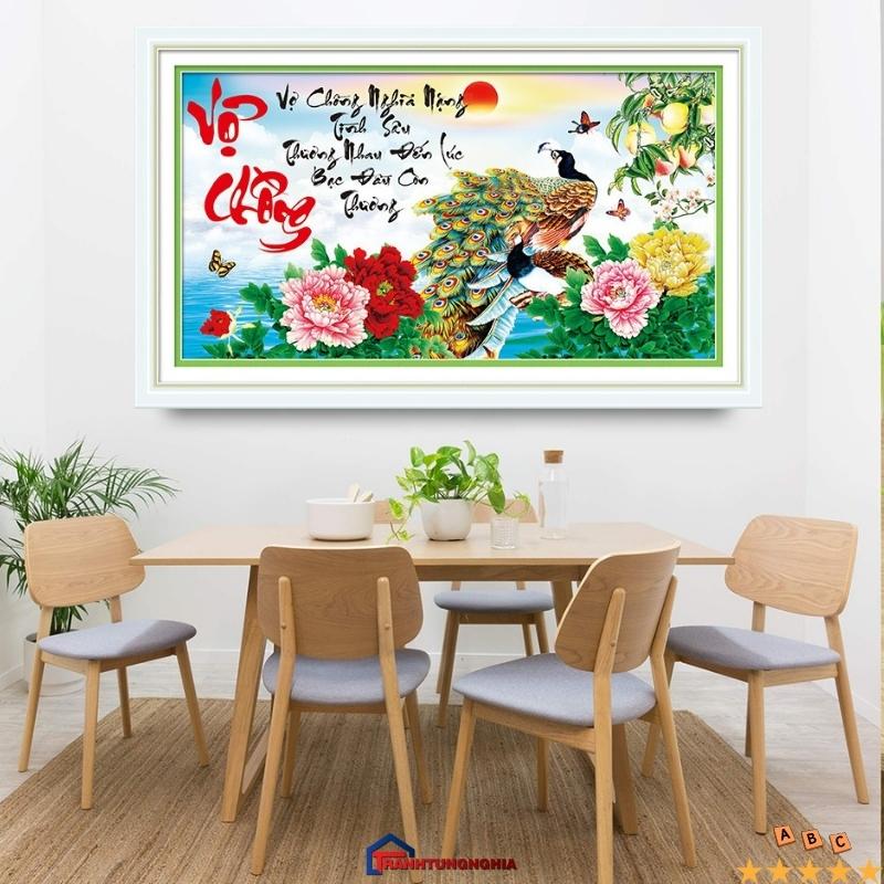 Tranh đính đá, tranh thêu chữ thập vợ chồng công tuyệt đẹp